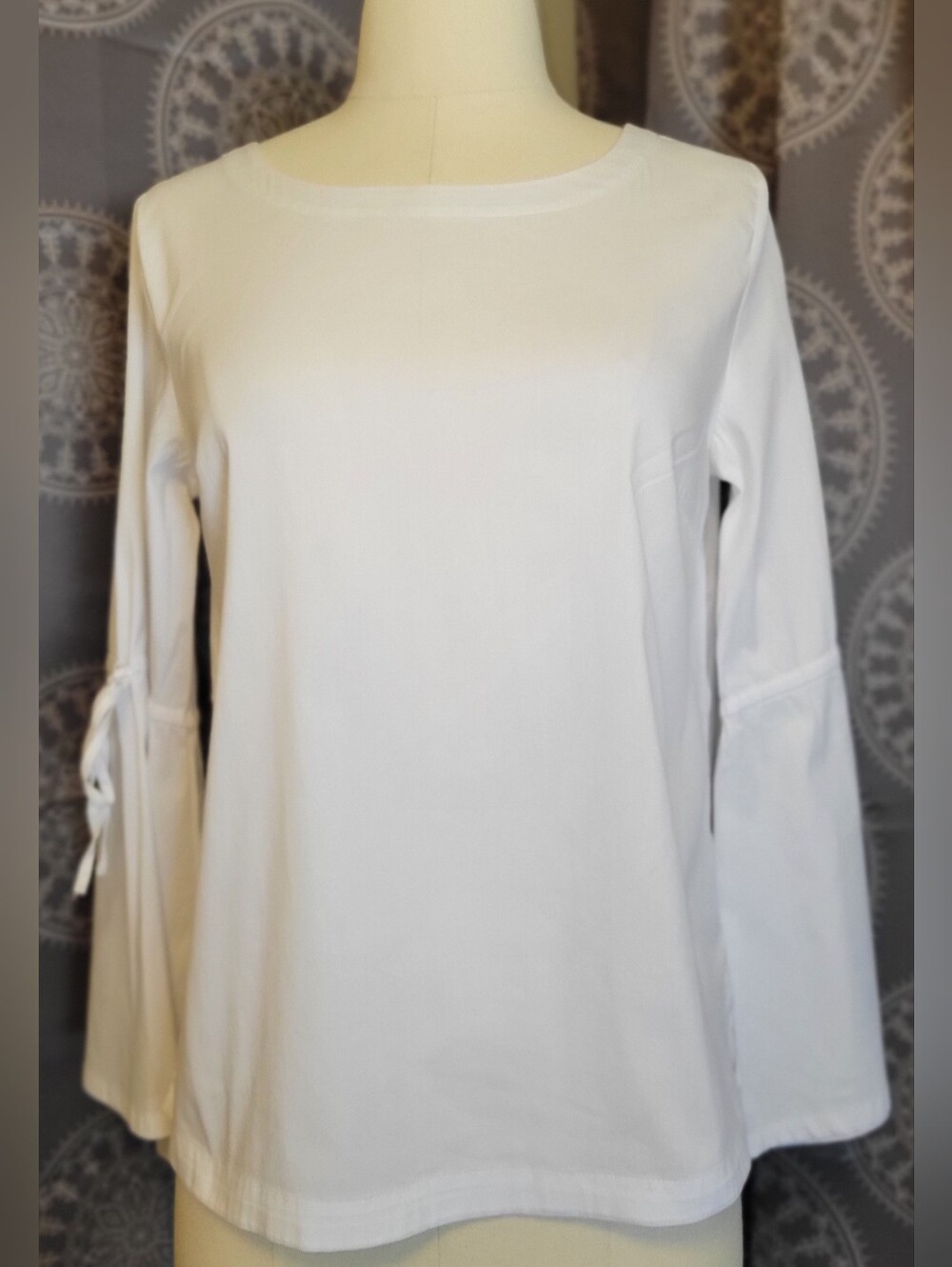 LOFT White Bell Sleeve Top with Tie Detail